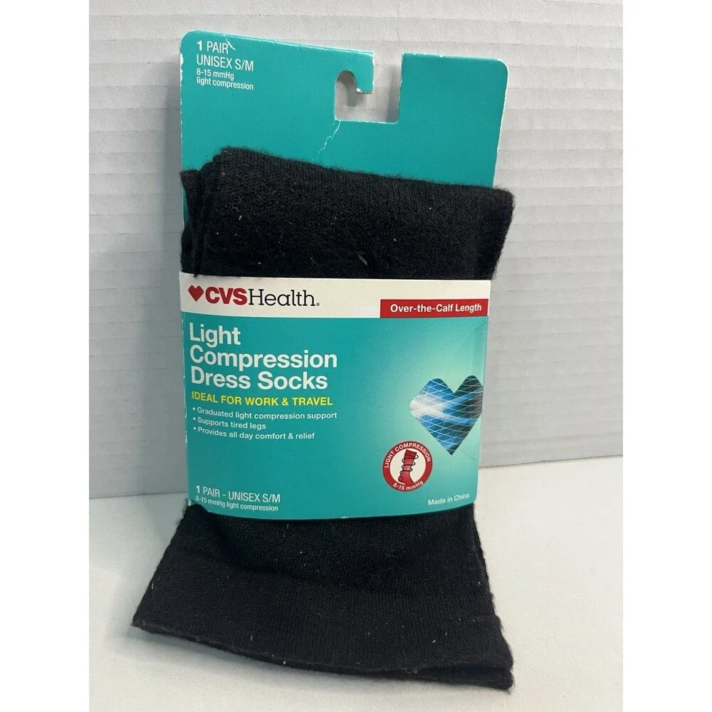CVS Health Light Compression Dress Socks Over-the-Calf Black Graduated, Washable